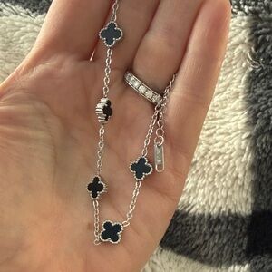 Silver Women’s Clover Station Bracelet with Black Inlay